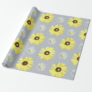 Daisies White Yellow on Grey Wrap Paper