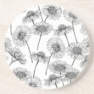 Daisies, wild flowers in black and white coaster