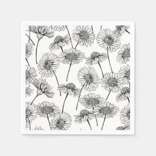 Daisies, wild flowers in black and white napkin