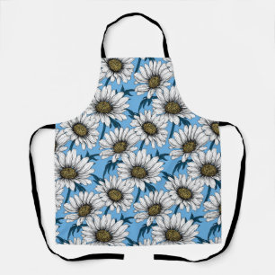 Daisies, wild flowers on blue apron