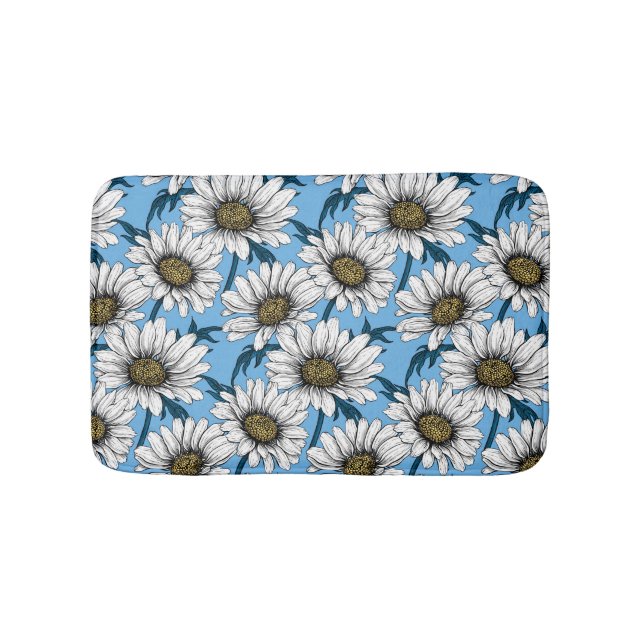 Daisies, wild flowers on blue bath mat (Front)
