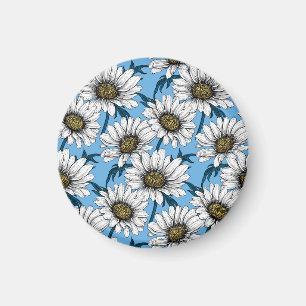 Daisies, wild flowers on blue magnet
