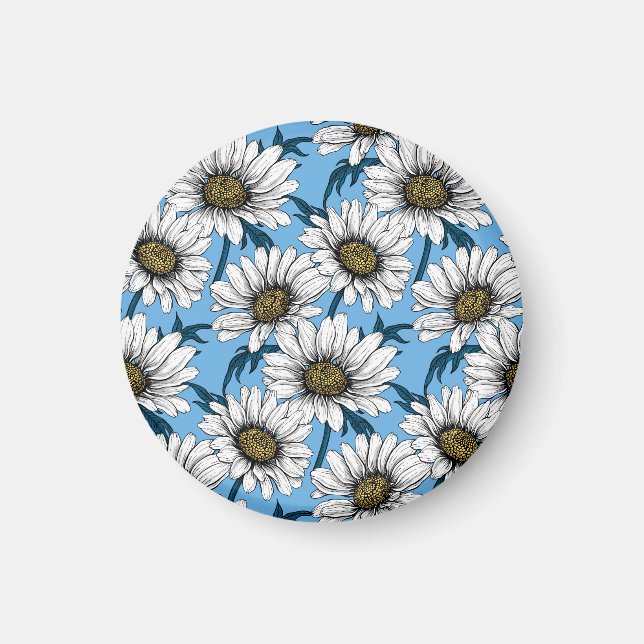Daisies, wild flowers on blue magnet (Front)