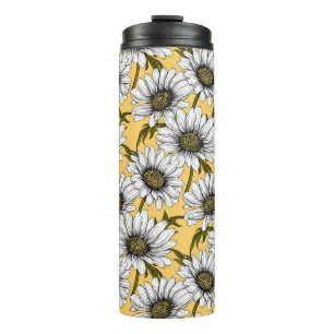 Daisies, wild flowers on blue thermal tumbler