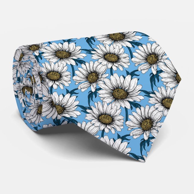 Daisies, wild flowers on blue tie (Rolled)