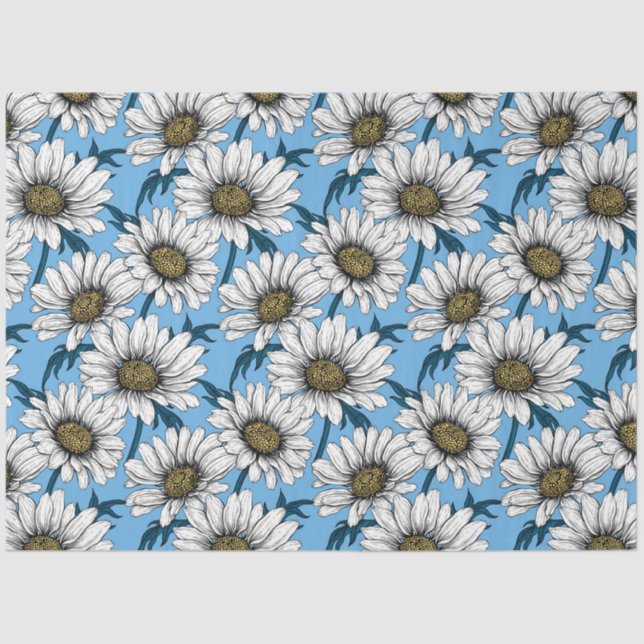 Daisies, wild flowers on blue tissue paper (Front)