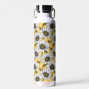 Daisies, wild flowers on blue water bottle