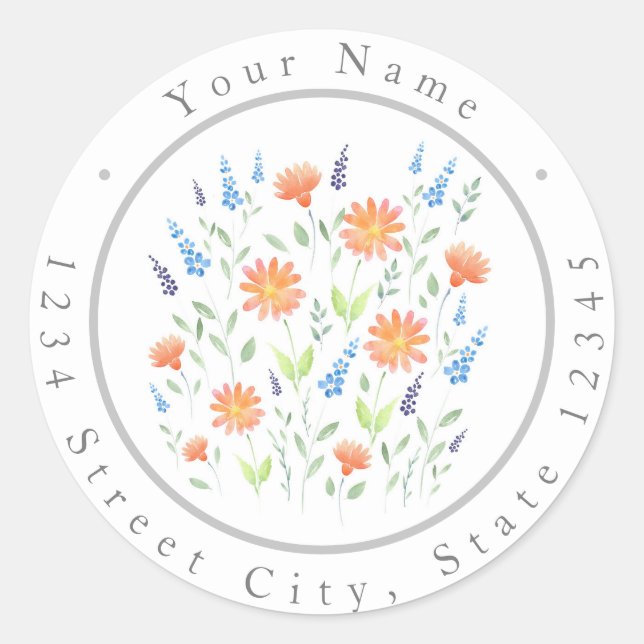 Daisies Wildflowers Watercolor Floral Motif labels (Front)
