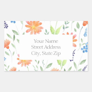 Daisies Wildflowers Watercolor Flower Motif  Rectangular Sticker