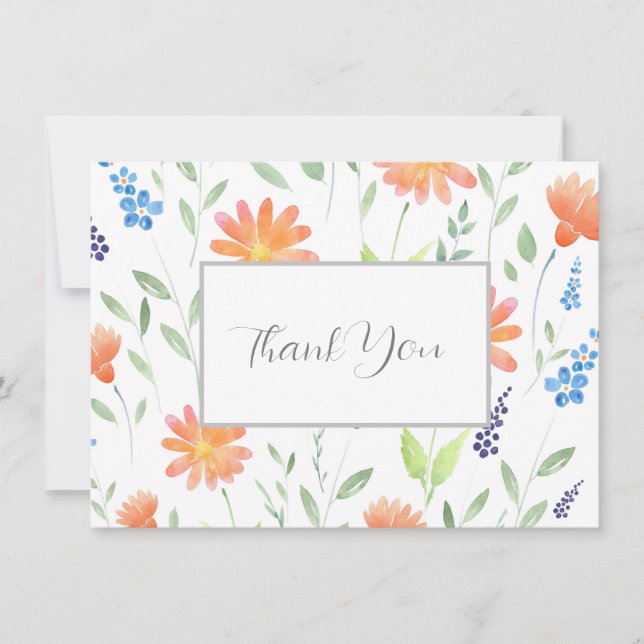 Daisies Wildflowers Watercolor Motif Thank You Card (Front)
