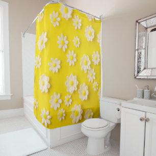Daisies with a yellow background shower curtain