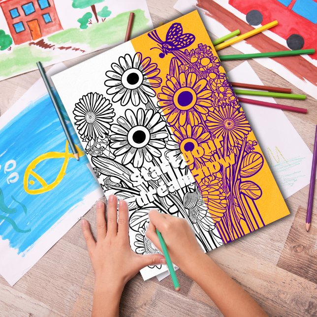 Daisies with Butterfly Colouring Page Printable Poster (Customize the text OR remove then download and print out at home for therapeutic coloring fun.)