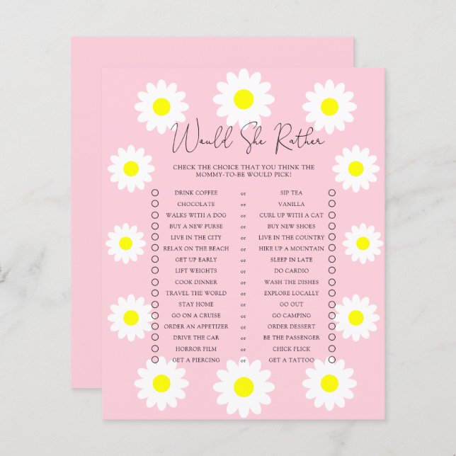 Daisies - Would she rather baby shower game (Front/Back)