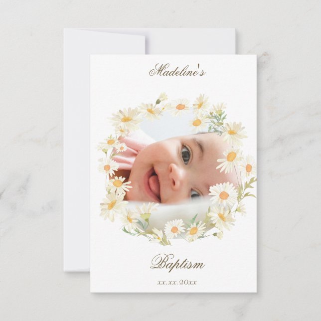 daisies wreath Baptism small thank you card  (Front)