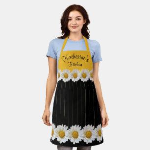 Daisies Yellow and Black Personalised Floral Apron