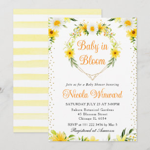Daisies & Yellow Flowers Heart Wreath Baby Shower Invitation
