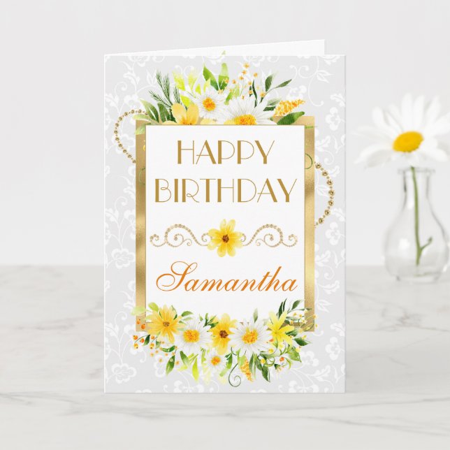 Daisies & Yellow Summer Flowers Gold Foil Birthday Card (Small Plant)