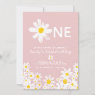 Daisy 1st Baby Girl Birthday Invitation