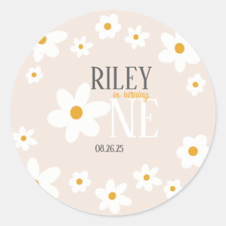 Daisy 1st Birthday Invitation Classic Round Sticker