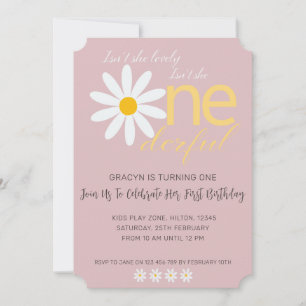 Daisy 1st Birthday Invite Lovely Mauve