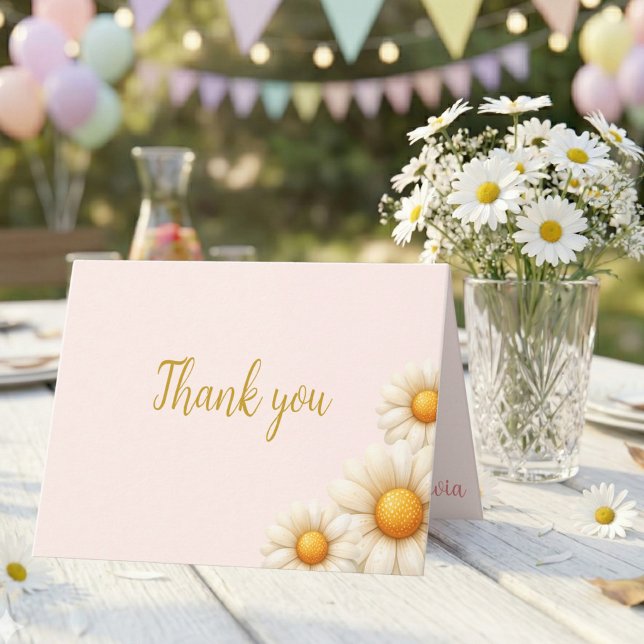 Daisy 1st Birthday Isn't She ONEderful Boho Folded Thank You Card (Daisy 1st Birthday Isn't She ONEderful Boho Folded Thank You Card)