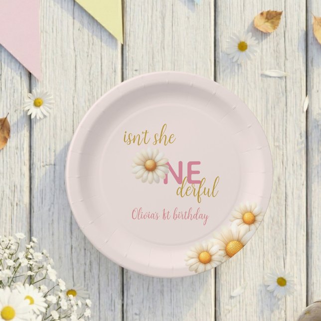 Daisy 1st Birthday Isn't She ONEderful Pink Boho Paper Plate (Daisy 1st Birthday Isn't She ONEderful Pink Boho Paper Plates)