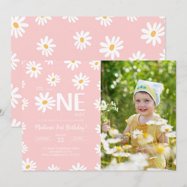 Daisy 1st Birthday Photo  Invitation (Front/Back)