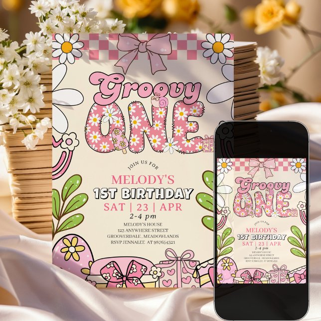 Daisy 1st Birthday Retro First Birthday Invitation (Creator Uploaded)