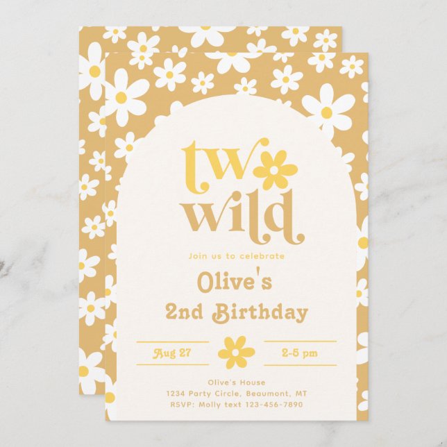 Daisy 2nd Birthday Invitation | Two Wild (Front/Back)