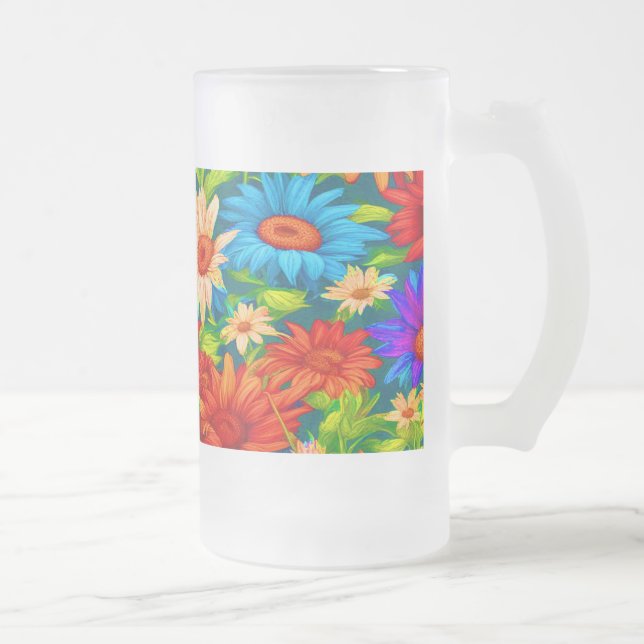 Daisy Abstract #5 -  Frosted Glass Beer Mug (Right)