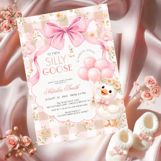 Daisy All in One Silly Goose Pink Bow Baby Shower Invitation