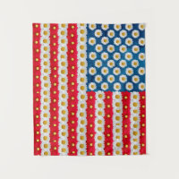 Daisy American Flag Red White Blue Floral Tapestry