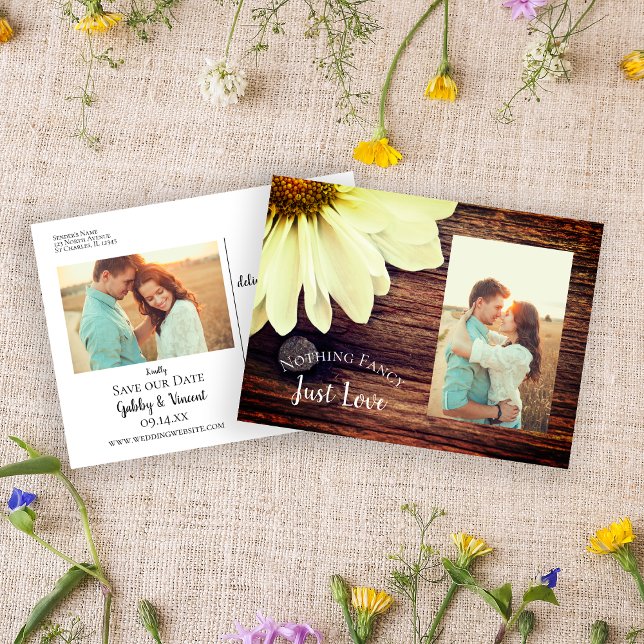 Daisy and Barn Wood Country Wedding Save the Date  Announcement Postcard (Creator Uploaded)