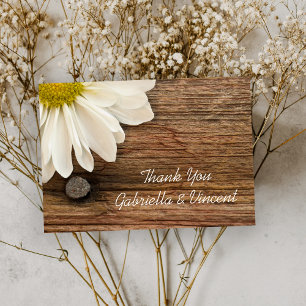 Daisy and Barn Wood Country Wedding Thank You Note Card