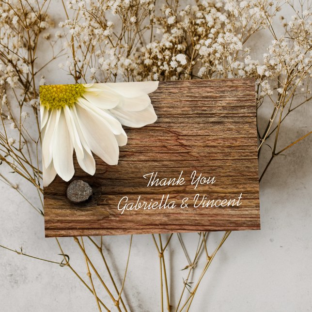 Daisy and Barn Wood Country Wedding Thank You Note Card (Creator Uploaded)