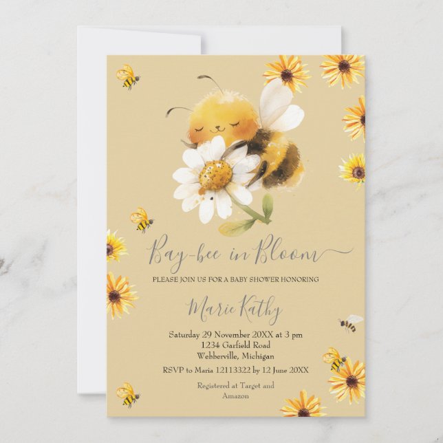 Daisy and Bee Baby in Bloom Invitation (Front)