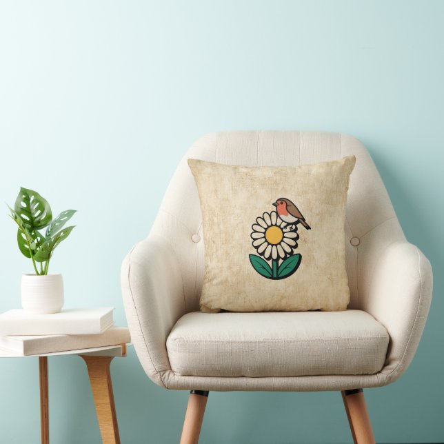 Daisy and Bird Design Cushion (Chair)