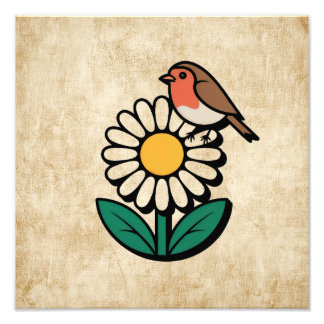 Daisy and Bird Design Photo Print