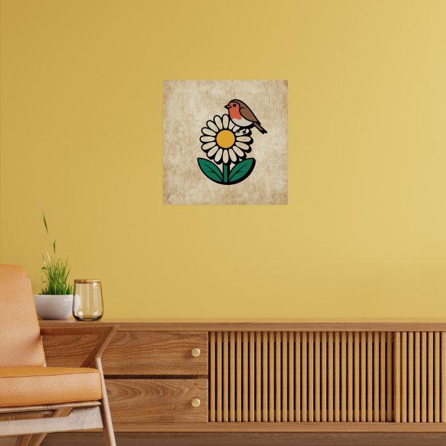 Daisy and Bird Design Poster (Living Room 2)