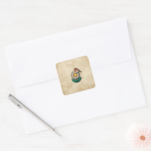 Daisy and Bird Design Square Sticker
