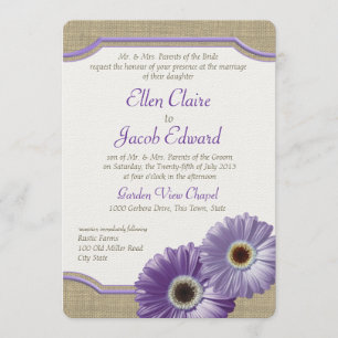 Daisy and Burlap Lavender Purple Invitation