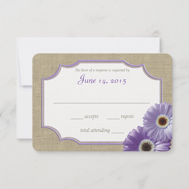 Daisy and Burlap Lavender Purple Reply RSVP Card (Front)