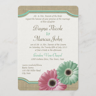 Daisy and Burlap Mint Green and Pink Invitation
