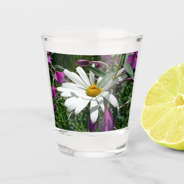 Daisy and Fireweed Shot Glass (Front)