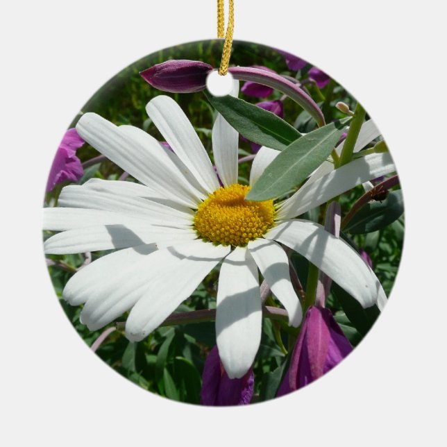 Daisy and Fireweed Wildflower Ceramic Tree Decoration (Front)