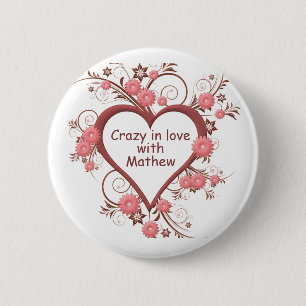 Daisy and Heart, Crazy in Love 6 Cm Round Badge