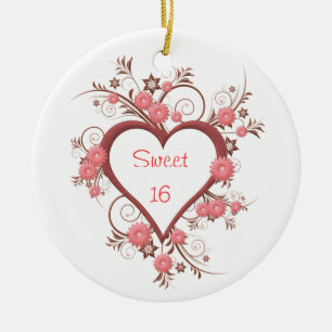 Daisy and Heart Sweet Sixteen Ceramic Tree Decoration