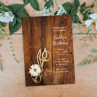 Daisy and Horse Bit Country Western Birthday Party Invitation
