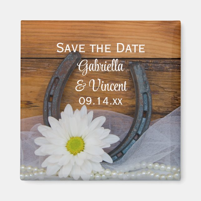 Daisy and Horseshoe Country Wedding Save the Date Magnet (Front)