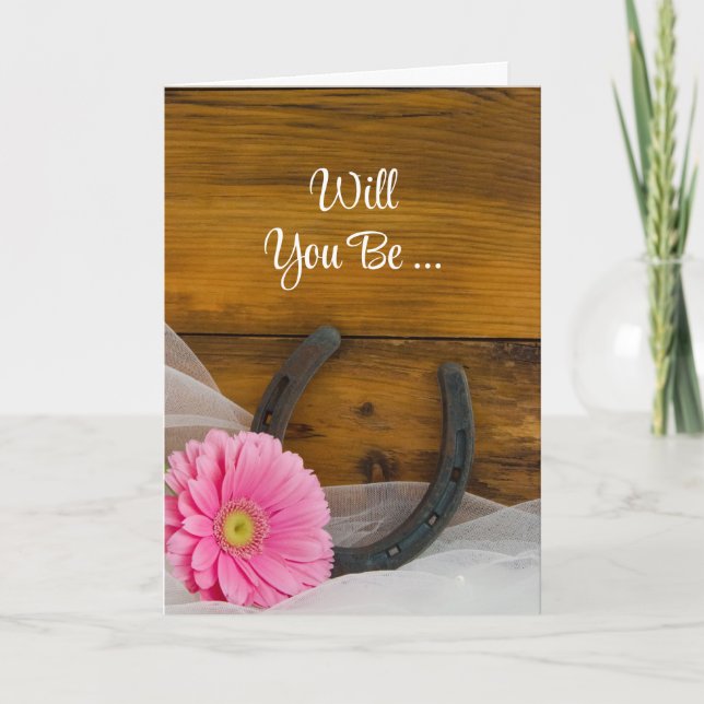 Daisy and Horseshoe Will You Be My Bridesmaid Invitation (Front)